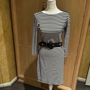 Black and White Striped Dress.  Belt not included.